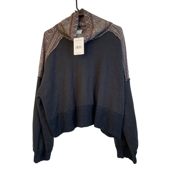New Free People Dark Combo Dolman Sleeve Relaxed Fit Sweater Size L RS10481 - Picture 1 of 9